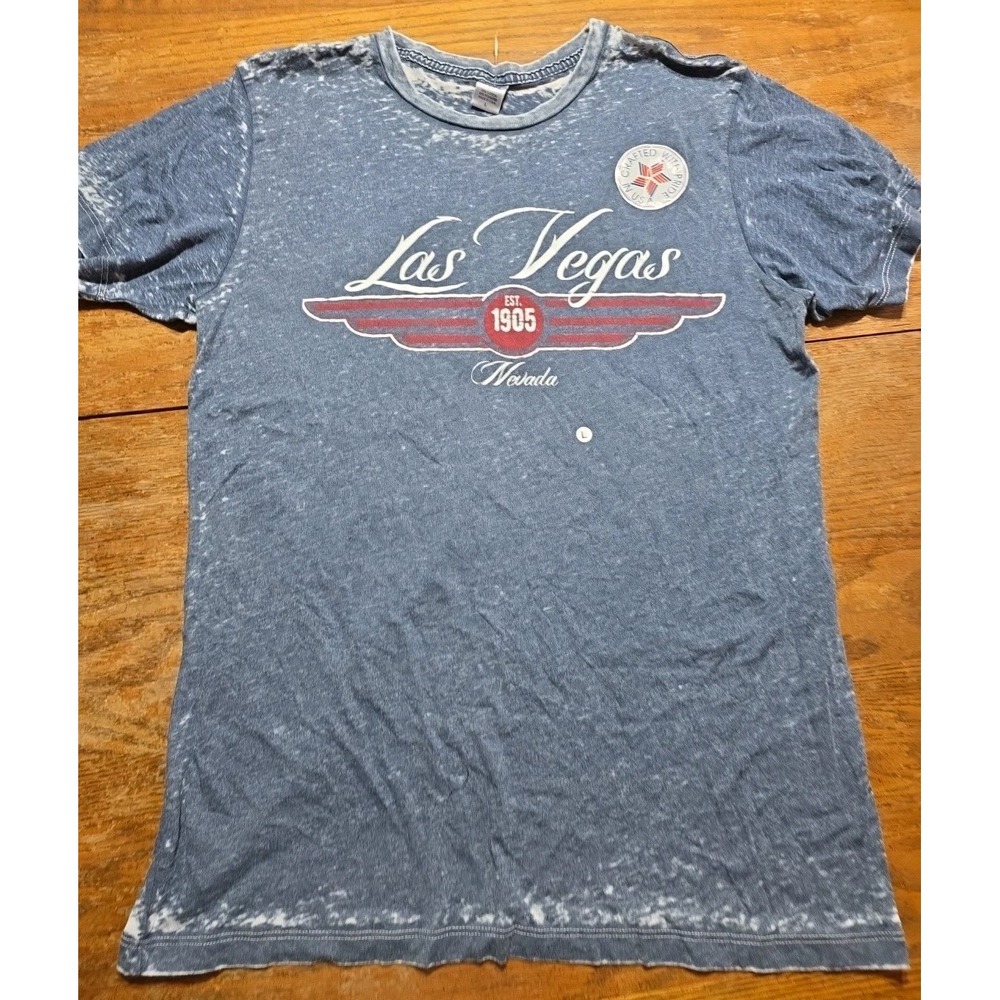 Las Vegas Nevada‎ Graphic T Shirt Tipsy Blue White Burnout Crew Neck Top Size L